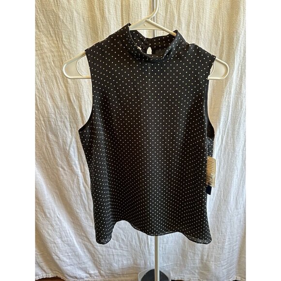 NEW Rena Rowan 100% Silk Blouse Black Polka Dot Sleeveless Shirt Workwear Career - Picture 1 of 6